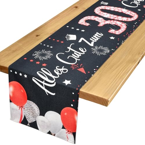 Tischläufer 30 Geburtstag Deko 30 Geburtstag Frauen Männer Rot Schwarz Tischdeko Geburtstag zum Ihn Ihr Jahrestag Feier Party Dinner Tisch Leinen Tischdecke Deko für Zuhause, 183x33 cm von Yibat