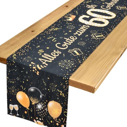 Tischläufer 60. Geburtstag Deko 60 Geburtstag Mann Frau Schwarzes Gold Tischdeko Geburtstag zum Ihn Ihr Jahrestag Feier Party Dinner Tisch Leinen Tischdecke Deko für Zuhause, 183x33 cm Tischläufer 60. Geburtstag Deko 60 Geburtstag Mann Frau Schwarzes Gold Tischdeko Geburtstag zum Ihn Ihr Jahrestag Feier Party Dinner Tisch Leinen Tischdecke Deko für Zuhause, 183x33 cm von Yibat