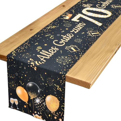 Tischläufer 70 Geburtstag Deko 70. Geburtstag Mann Frau Schwarzes Gold Tischdeko Geburtstag zum Ihn Ihr Jahrestag Feier Party Dinner Tisch Leinen Tischdecke Deko für Zuhause, 183x33 cm Tischläufer 70 Geburtstag Deko 70. Geburtstag Mann Frau Schwarzes Gold Tischdeko Geburtstag zum Ihn Ihr Jahrestag Feier Party Dinner Tisch Leinen Tischdecke Deko für Zuhause, 183x33 cm von Yibat
