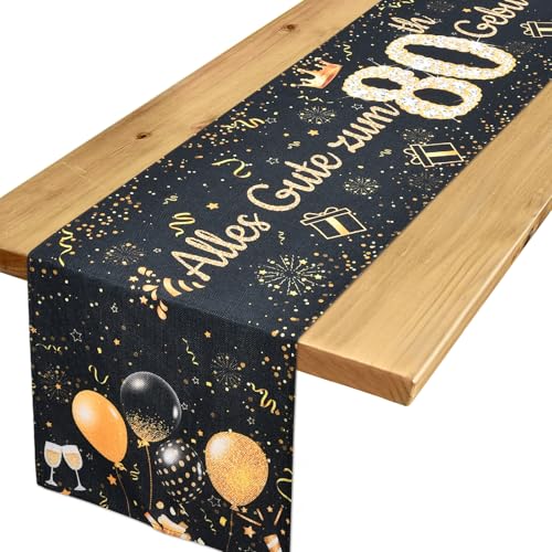 Tischläufer 80 Geburtstag Deko 80. Geburtstag Mann Frau Schwarzes Gold Tischdeko Geburtstag zum Ihn Ihr Jahrestag Feier Party Dinner Tisch Leinen Tischdecke Deko für Zuhause, 183x33 cm Tischläufer 80 Geburtstag Deko 80. Geburtstag Mann Frau Schwarzes Gold Tischdeko Geburtstag zum Ihn Ihr Jahrestag Feier Party Dinner Tisch Leinen Tischdecke Deko für Zuhause, 183x33 cm von Yibat