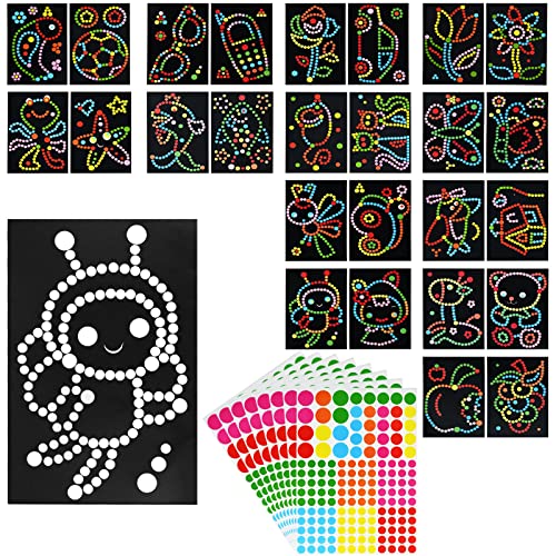 26 Stück Bilder mit Klebepunkten, Kinder Klebepunkt Bastelset (20cm x 30cm) Dotty Sticker Kreative Basteln Aufkleber, Punkt Aufkleber Kunst Papier Set für Kinder von Yicaam