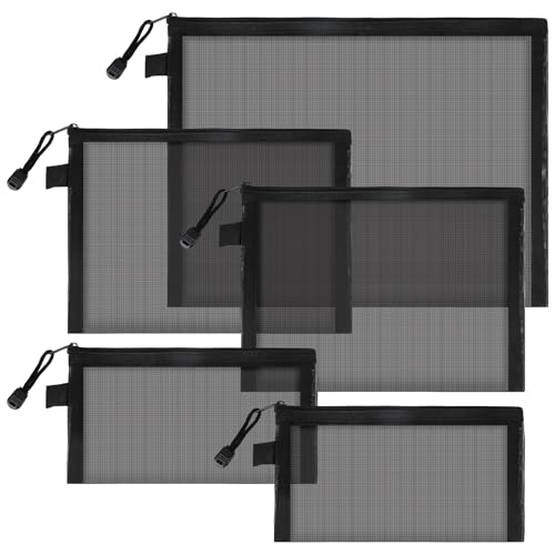 5 Stück Mesh Beutel mit Reißverschluss, Dokumententasche mit Reißverschluss, Wasserdichte Mesh Dokumentenmappe A4 A5 A6, Mesh Taschen Organizer für Schule Bürobedarf Kosmetik Aufbewahrungsbeutel von Yicenmy