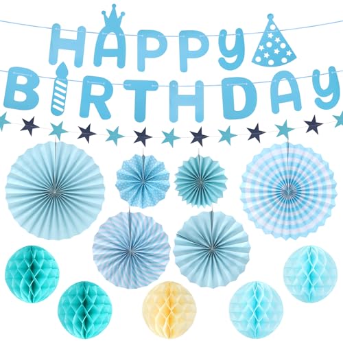 Geburtstagsdeko Blau, Happy Birthday Girlande, 5 Papier Pompons Blau, 6 Aufhängen Fächer, 4m Fünfeckige Flagge, Girlande Geburtstag für Geburtstagspartys Zu Hause und Im Freien Geburtstagsdeko Blau, Happy Birthday Girlande, 5 Papier Pompons Blau, 6 Aufhängen Fächer, 4m Fünfeckige Flagge, Girlande Geburtstag für Geburtstagspartys Zu Hause und Im Freien von Yicenmy