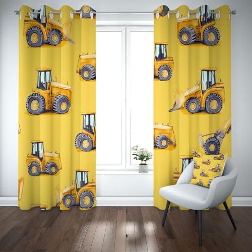 Yidbhsse Cartoon Automuster Blickdichte Gardinen Schlafzimmer, Traktor Gelbe Vorhäng Mit Ösen, Auto LKW Curtains Blackout 2er Set 220x140cm, Verdunklungsvorhänge Wohnzimmer von Yidbhsse