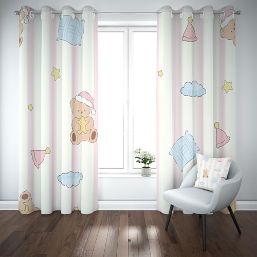 Yidbhsse Cartoon Bär Gardinen Ösen Schlafzimmer, Niedlich Wolken Blackout Curtain, Kawaii Kind Thermovorhang Kälteschutz 2er Set, Vorhänge Blickdicht Wohnzimmer 145x140cm von Yidbhsse