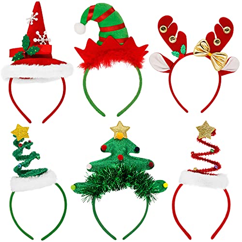 Yiezio Weihnachts Haarreif, 6 Stück, Weihnachtsbaum-Stirnband mit Glöckchen, Rentiergeweih, Weihnachtsbaum-Kopfkappe, Hutaufsatz, Weihnachts-Kostüm, Stirnband für Weihnachten und Urlaubszubehör Yiezio Weihnachts Haarreif, 6 Stück, Weihnachtsbaum-Stirnband mit Glöckchen, Rentiergeweih, Weihnachtsbaum-Kopfkappe, Hutaufsatz, Weihnachts-Kostüm, Stirnband für Weihnachten und Urlaubszubehör von Yiezio
