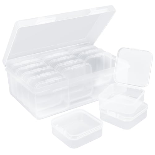 Yifield 15 Mini-Boxen (5,5x5,5x2cm) + 1 Kleine Aufbewahrungsbox – Perlen Organizer, Stickgarn & Sticker Sortierbox für Schmuck, Piercing, Bügelperlen, Kugelorganizer oder Bastelbox mit Klappdeckel von Yifield