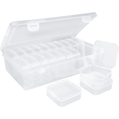 Yifield 20 Mini-Boxen (5,5x5,5x2cm) + 1 Kleine Aufbewahrungsbox – Perlen Organizer, Stickgarn & Sticker Sortierbox für Schmuck, Piercing, Bügelperlen, Kugelorganizer oder Bastelbox mit Klappdeckel von Yifield