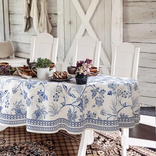 Ovale Tischdecke mit blauem Blumenmuster, 152,4 x 259,9 cm, blau-weiß, französische Landes-Tischdecke, rustikales Blumenmuster, Polyester, wasserdicht, Tischdecke für Bauernhaus, Küche, Innen- und Ovale Tischdecke mit blauem Blumenmuster, 152,4 x 259,9 cm, blau-weiß, französische Landes-Tischdecke, rustikales Blumenmuster, Polyester, wasserdicht, Tischdecke für Bauernhaus, Küche, Innen- und von Yighty
