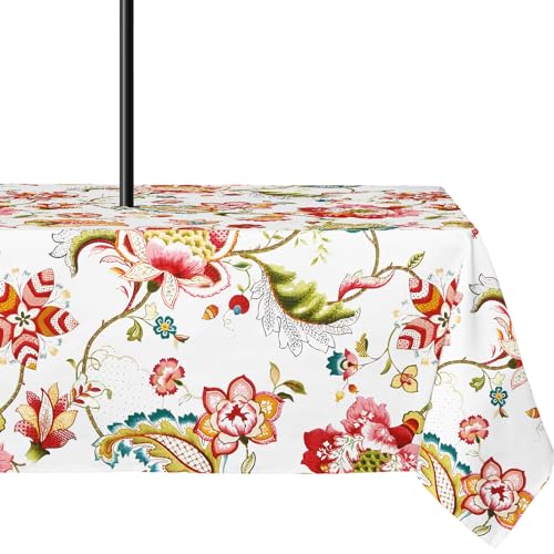 Yighty Outdoor-Tischdecke mit Schirmloch, 152,4 x 213,3 cm, Boho-Blumenmuster, wasserdicht und knitterfrei, rechteckig, passend für Tische von 91,4 x 152,4 cm bis 121,9 x 182,9 cm, für 6 bis 8 Yighty Outdoor-Tischdecke mit Schirmloch, 152,4 x 213,3 cm, Boho-Blumenmuster, wasserdicht und knitterfrei, rechteckig, passend für Tische von 91,4 x 152,4 cm bis 121,9 x 182,9 cm, für 6 bis 8 von Yighty