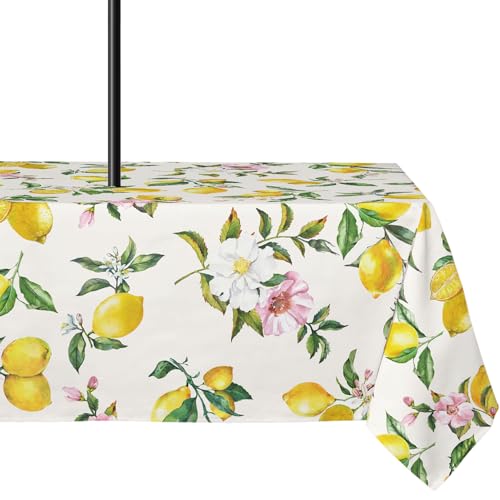 Yighty Outdoor-Tischdecke mit Schirmloch, 152,4 x 213,4 cm, Blumen-Zitrone, Outdoor-Reißverschluss, wasserdicht, knitterfrei, waschbar, rechteckige Tischdecke für Picknicks, Party, Camping und Grillen Yighty Outdoor-Tischdecke mit Schirmloch, 152,4 x 213,4 cm, Blumen-Zitrone, Outdoor-Reißverschluss, wasserdicht, knitterfrei, waschbar, rechteckige Tischdecke für Picknicks, Party, Camping und Grillen von Yighty
