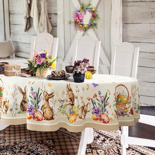 Yighty Ovale Oster-Tischdecke, 152,4 x 253,9 cm, Frühlingsblumen- und Hasen-Ostereier, Aquarell-Tischdecke, wasserdicht, knitterfrei, für Urlaub, Küche, Esszimmer, Frühling, Ostern Yighty Ovale Oster-Tischdecke, 152,4 x 253,9 cm, Frühlingsblumen- und Hasen-Ostereier, Aquarell-Tischdecke, wasserdicht, knitterfrei, für Urlaub, Küche, Esszimmer, Frühling, Ostern von Yighty