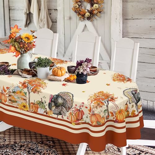 Yighty Ovale Tischdecke für Thanksgiving, Herbst, Ernte, Kürbis, Sonnenblume, Truthahn, Polyester, wasserdicht, knitterfrei, langlebig, Tischdecke für Herbst, Erntedankfest, Heimdekoration Yighty Ovale Tischdecke für Thanksgiving, Herbst, Ernte, Kürbis, Sonnenblume, Truthahn, Polyester, wasserdicht, knitterfrei, langlebig, Tischdecke für Herbst, Erntedankfest, Heimdekoration von Yighty