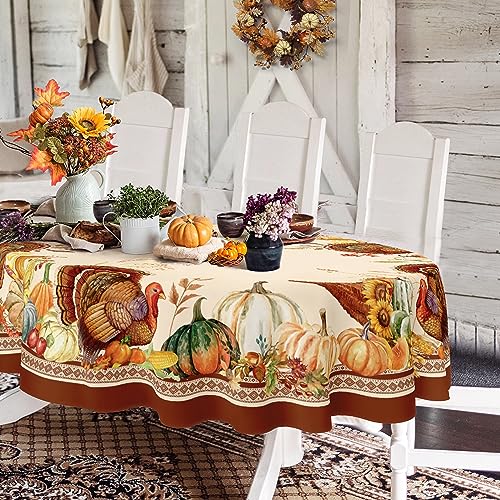 Yighty Ovale Tischdecke für Thanksgiving, Herbst, Ernte, Kürbis, Sonnenblume, Truthahn, Polyester, wasserdicht, knitterfrei, langlebig, Tischdecke für Herbst, Erntedankfest, Heimdekoration Yighty Ovale Tischdecke für Thanksgiving, Herbst, Ernte, Kürbis, Sonnenblume, Truthahn, Polyester, wasserdicht, knitterfrei, langlebig, Tischdecke für Herbst, Erntedankfest, Heimdekoration von Yighty