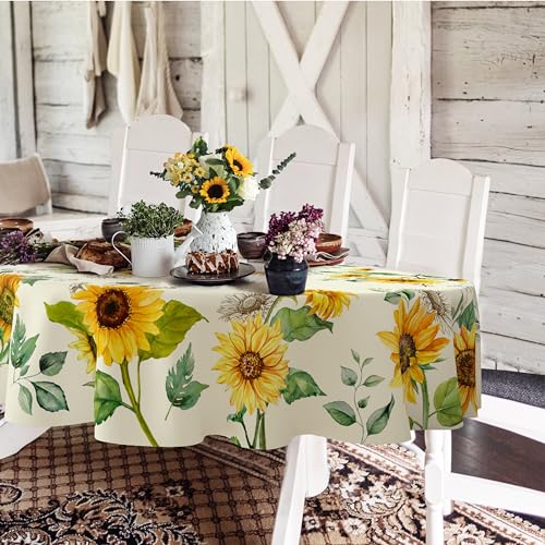 Yighty Ovale Tischdecke mit Sonnenblumen-Motiv, 152,4 x 213,4 cm, Sonnenblumen-Aquarell-Blumen-Tischdecke, wasserdicht, knitterfrei, Frühlings- und Sommerdekoration für Urlaub, Küche, Esszimmer Yighty Ovale Tischdecke mit Sonnenblumen-Motiv, 152,4 x 213,4 cm, Sonnenblumen-Aquarell-Blumen-Tischdecke, wasserdicht, knitterfrei, Frühlings- und Sommerdekoration für Urlaub, Küche, Esszimmer von Yighty