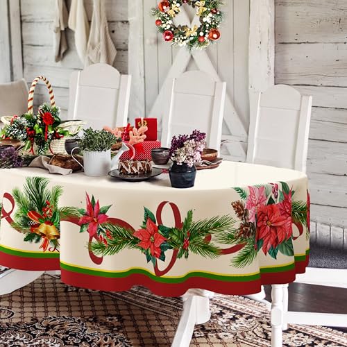 Yighty Ovale Weihnachtstischdecke, Weihnachtsstern, Stechpalme, Tannenzapfen, Weihnachten, Polyester, wasserdicht, knitterfrei, langlebig, Tischdecke für Urlaub, Küche, Winter und Heimdekoration Yighty Ovale Weihnachtstischdecke, Weihnachtsstern, Stechpalme, Tannenzapfen, Weihnachten, Polyester, wasserdicht, knitterfrei, langlebig, Tischdecke für Urlaub, Küche, Winter und Heimdekoration von Yighty