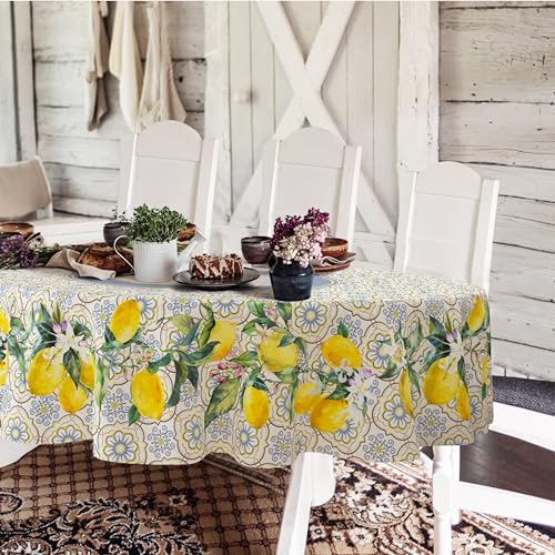 Yighty Ovale Zitronen-Tischdecke 152,4 x 213,4 cm, Landhausstil mit französischem Zitronenmotiv. Wasserdicht, knitterfrei, waschbar, ideal für drinnen & draußen, Küche, Restaurant, Party und Urlaub von Yighty
