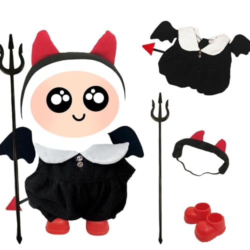 17cm Puppen Kleidung Set für Monster Plüsch, Kinder DIY Monster Keychain Doll Kostüm mit Zubehör（Hut, ‌Dämonenstange‌,Schuhe für Geschenke,Halloween,Karneval,Weihnachten(Generation 1/2/3) Schwarz von Yigoo