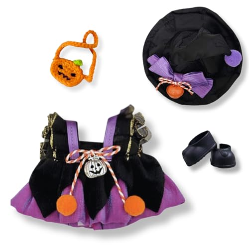 17cm Puppen Kleidung Set für Monster Plüsch, Kinder DIY Monster Keychain Doll Kostüm mit Zubehör（Hut, Kürbis Tasche,Schuhe für Geschenke,Halloween,Karneval,Weihnachten(Generation 1/2/3) Schwarz von Yigoo