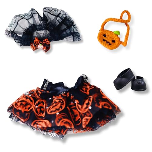 17cm Puppen Kleidung Set für Monster Plüsch, Kinder DIY Monster Keychain Doll Kostüm mit Zubehör（Hut, Kürbis Tasche,Schuhe für Geschenke,Halloween,Karneval,Weihnachten(Generation 1/2/3) Schwarz von Yigoo
