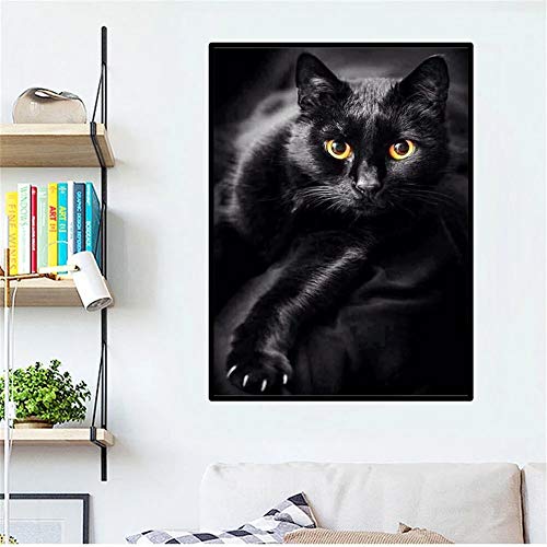 5D Diamant Painting Bilder Schwarze Katze,Diamond Painting Set für Kinder Erwachsene Diamant Malerei groß Full Drill Kristall Strass Stickerei Kreuzstich DIY Kunsthandwerk Geschenk 35x45cm/13.7x17.7in von Yihoote