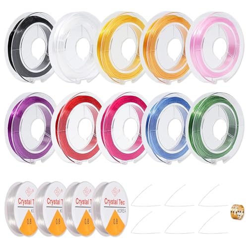 14 Spule Gummiband für Armbänder, 11 Farben Elastisch Schmuckfaden mit Perlenfaden, Schmuckband Armband Gummiband Elastische Schnur für Schmuckherstellung Halskette DIY Basteln von YiiHHooN