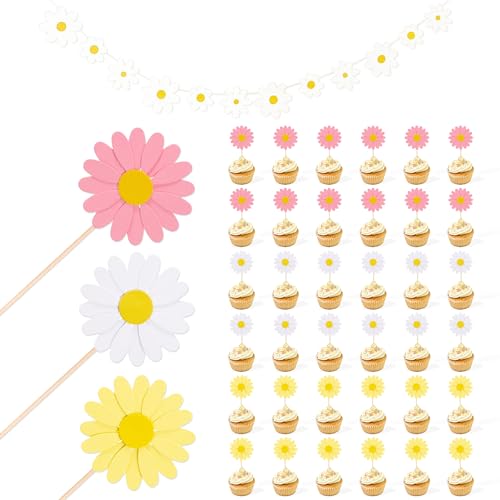 36 Stück Gänseblümchen Cupcake Topper, 3 Farben Tortendeko Gänseblümchen und Banner, Gänseblümchen Deko Geburtstag Cake Topper für Happy Birthday Partydeko Hochzeitstorte 36 Stück Gänseblümchen Cupcake Topper, 3 Farben Tortendeko Gänseblümchen und Banner, Gänseblümchen Deko Geburtstag Cake Topper für Happy Birthday Partydeko Hochzeitstorte von YiiHHooN