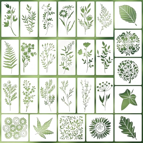 YiiHHooN Blumen Schablonen Set, 27 Stück Wiederverwendbare Malschablonen, Wildblumen Florale Schablonen zum Malen Stencil Schablone Blumen auf Holz Basteln Leinwand Wand DIY YiiHHooN Blumen Schablonen Set, 27 Stück Wiederverwendbare Malschablonen, Wildblumen Florale Schablonen zum Malen Stencil Schablone Blumen auf Holz Basteln Leinwand Wand DIY von YiiHHooN