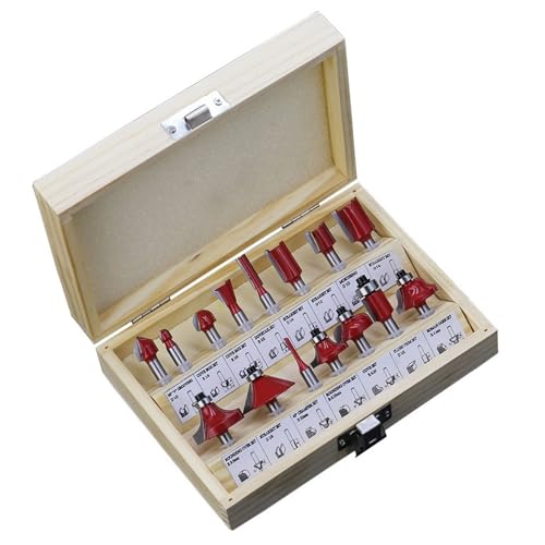 Yiiangtro 15-teiliges Fräser-Set for Trimmen von geraden 1/4-Schaft-Fräsern for Holzarbeiter for Trimmmaschinen, Holzlager-Cove-Box-Bits von Yiiangtro