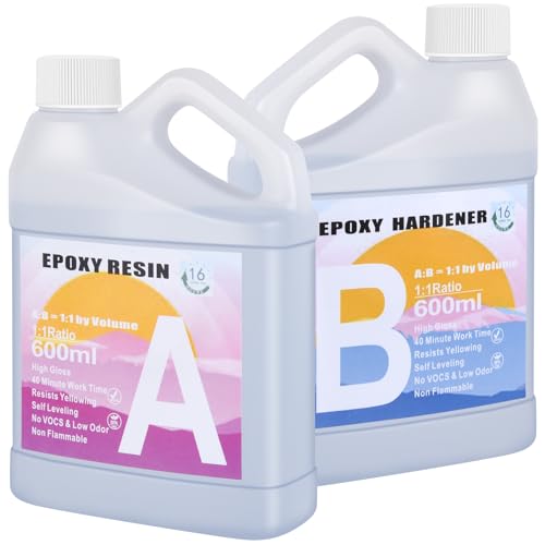 1200 ml Epoxidharz-Set, kristallklare Epoxidharze zum Gießen, 1:1 Verhältnis, kristallklare Harzbeschichtung mit Stäbchen, Bechern und Handschuhen, Harzen und Härter-Set für DIY-Kunst, Schmuck 1200 ml Epoxidharz-Set, kristallklare Epoxidharze zum Gießen, 1:1 Verhältnis, kristallklare Harzbeschichtung mit Stäbchen, Bechern und Handschuhen, Harzen und Härter-Set für DIY-Kunst, Schmuck von Yiierr