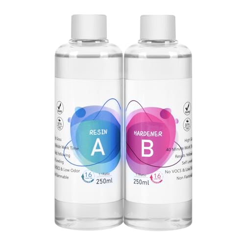 500ml Hochglanz Epoxidharz, klares selbstnivellierendes blasenfreies Epoxy Resin, 1:1 Mischung epoxidharz mit härter für Holz, künstlerische Kreationen, Schmuckherstellung Kunst Handwerk von Yiierr