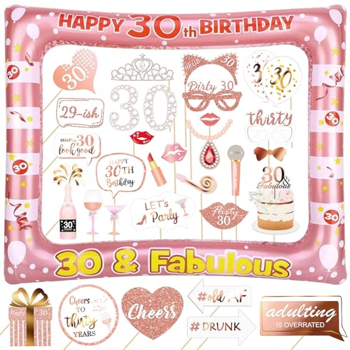 30 Geburtstag Fotobox Accessoires 32 Stück Photobooth und 1 Stück Aufblasbarer Fotorahmen Photo Booth Geburtstag Deko Fotorequisiten 30. Geburtstag Frauen von YiiiGoood