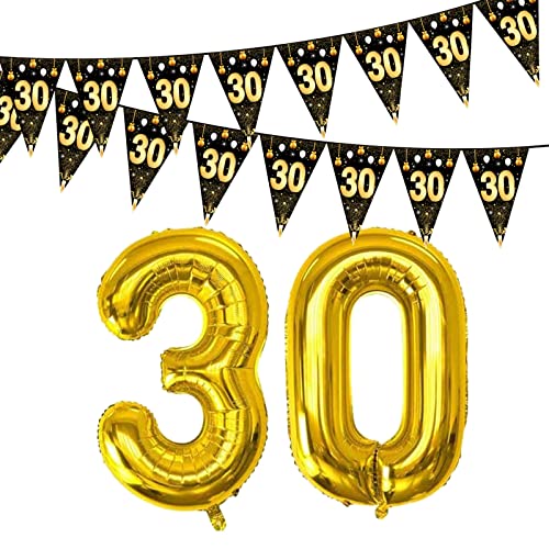 30 Geburtstag Männer Deko 30. Geburtstagsdeko Wimpelkette 30 Folie Ballons Zahl Gold Jubiläum 30 Jahre Geburtstage Frauen von YiiiGoood