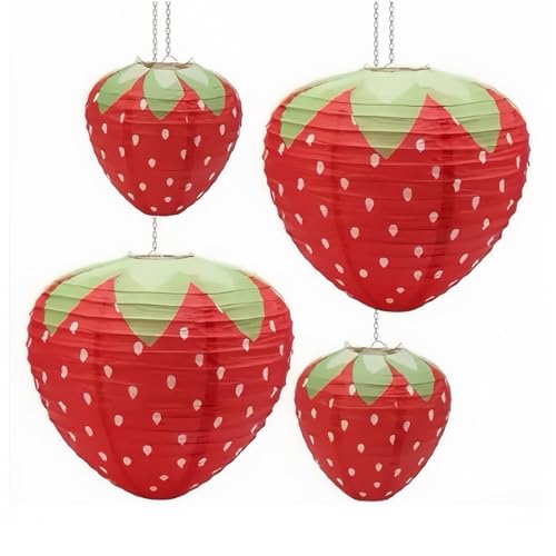 4 Stück Erdbeere Lampions Papier Laternen Erdbeeren Geburtstag Dekorationen Obst Party Kindergeburtstag Deko Rot (2×20cm, 2×30cm) von YiiiGoood
