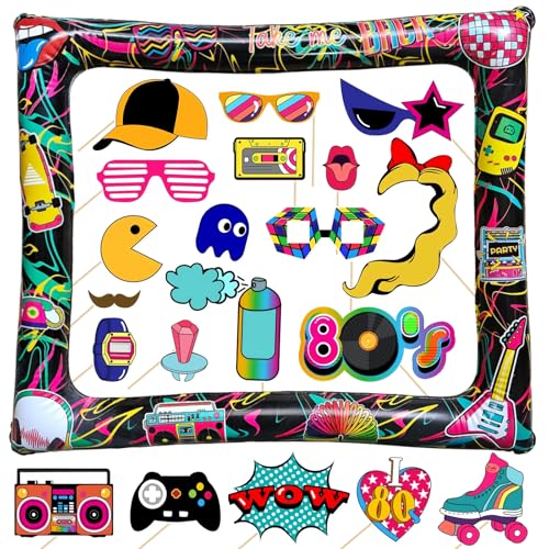 80s Foto Requisiten 80er Jahre Deko Aufblasbarer Fotorahmen Retro Photo Booth Requisiten 20 Stk. Fotobox Accessoires 80er Party Dekoration Rock Hippie Fotoaccessoires für 1980er Jahre Party Geburtstag von YiiiGoood