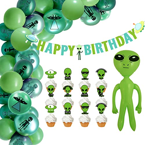 Alien Geburtstag Deko aufblasbares Alien Luftballons Party Happy Birthday Girlande UFO Cake Toppers Sci-Fi Geburtstagsdeko von YiiiGoood