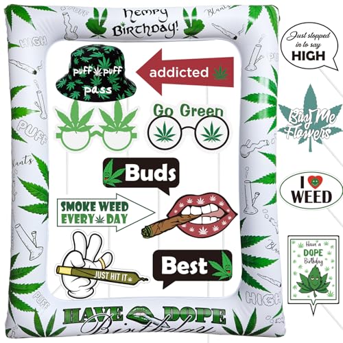 Dope Fotobox Accessoires Foto Requisiten aufblasbarer Fotorahmen Weed Geburtstag Deko Happy Dope Birthday Foto Rahmen Party Zubehör (Fotorahmen+Requisiten) von YiiiGoood