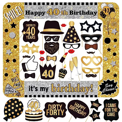 Fotobox Accessoires 40. Geburtstag Aufblasbarer Fotorahmen in Schwarz Gold Silber 34 STK. Photo Booth Requisiten für Männer und Frauen Party Zubehör Foto Accessoires 40 Jahre Jubiläum Photo Props von YiiiGoood