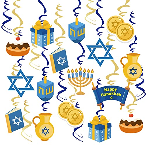 Hanukkah Deko 30 STK. Deckenhänger Happy Chanukka Swirls Menora Luftschlangen Davidsstern hängende Dekoration Hanukkah Deko 30 STK. Deckenhänger Happy Chanukka Swirls Menora Luftschlangen Davidsstern hängende Dekoration von YiiiGoood