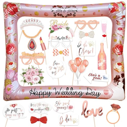 YiiiGoood Hochzeit Fotobox Accessoires Wedding 23 Stk. Foto Requisiten Roségold Boho Hochzeit ausblasbarer Foto Rahmen JGA Partyzubehör Deko Rose gold von YiiiGoood