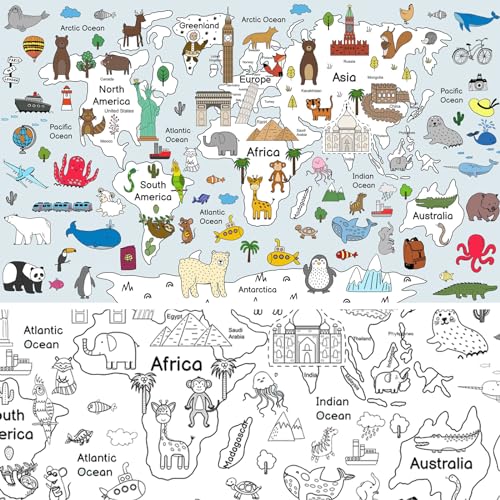Malpapier Weltkarte Ausmaltischdecke Papier-Tischdecke zum Ausmalen Tischdecke Malerei Poster Zeichnung weltweite Landkarte Ausmaldecke Papiertischdecke Malposter für Kinder und Erwachsene von YiiiGoood
