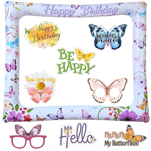 YiiiGoood Schmetterling Fotobox aufblasbarer Fotorahmen Pink, Purple, Yellow Polyvinylchlorid Fotobox DECORATIVE_CUTOUT Partyzubehör Kindergeburtstag Deko Mädchen Kindergeburtstag Dekoration von YiiiGoood