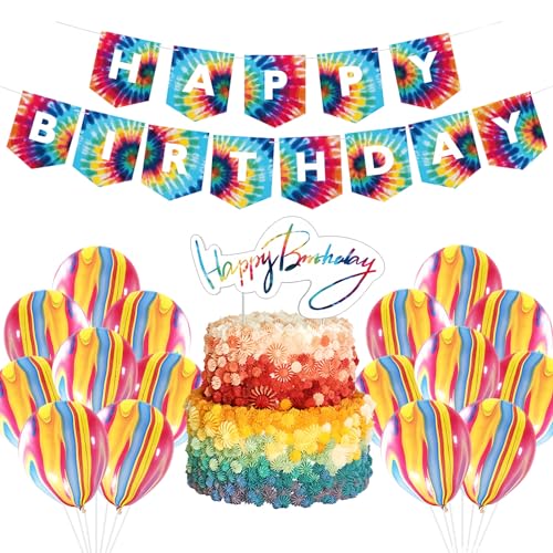 Tie Dye Geburtstag Deko Bunt Happy Birthday Girlande bunte Achat Luftballons Tortendeko Batik Malerei Geburtstagsdeko von YiiiGoood
