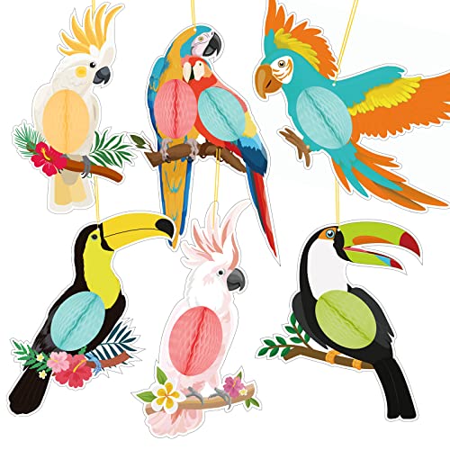 YiiiGoood Hawaii Papagei Deko 6 Stück Papier Vögel Tiki Bar Party Dekoration 3D Tropische Vogeldekoration Dschungel Luftschlangen Outdoor Luau Party Dekoration von YiiiGoood