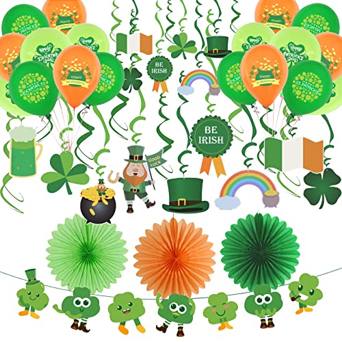 YiiiGoood St. Patrick Deko Kleeblatt Banner irische Luftballons Irland Deko Deckenhänger Papier Fächer Dekoration St. Patrick's Day Grün Orange Karneval Deko von YiiiGoood