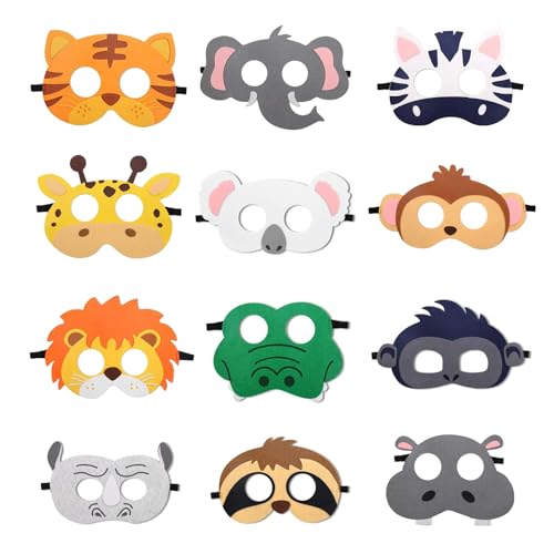 YiiiGoood Tiermasken für Kinder 12 Stk. Tiere Filzmasken aufblasbarer Fotorahmen Tier Masken Foto Accessories Dschungel Geburtstag Deko Safari Party Geburtstagsdeko Kindergeburtstag von YiiiGoood