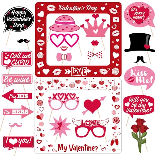 YiiiGoood Valentinstag 25 Stk. Foto Requisiten Set Doppelseitiger Aufblasbarer Fotorahmen Valentine's Day Love Foto Rahmen Valentinstag Dekoration Rot von YiiiGoood
