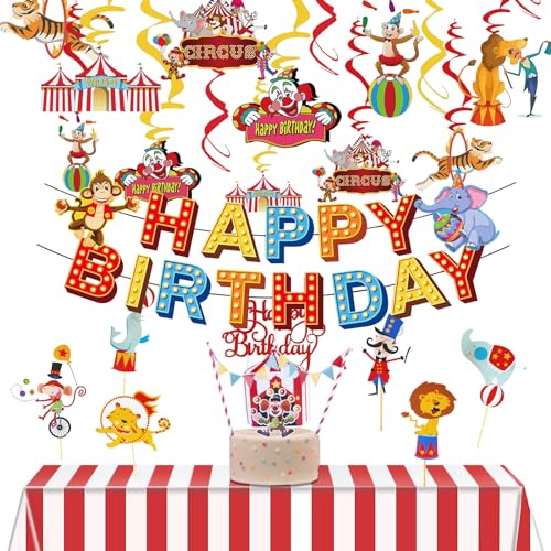 Zirkus Geburtstag Deko Kindergeburtstag Banner HAPPY BIRTHDAY Kuchendeko Deckenhänger Tischdecke Rot von YiiiGoood
