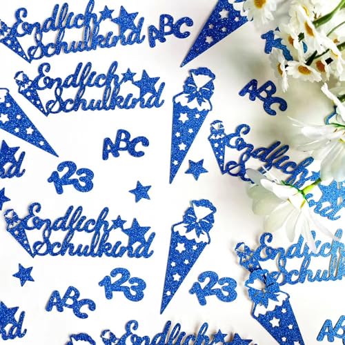 100 Stück Schulkind Konfetti Glitzer, Blau Einschulung 2024 Streudeko, Groß Schultüte Tischdeko Konfetti Einschulung Tischdekoration für Mädchen und Jungen Schulanfang Deko von Yiirbcz