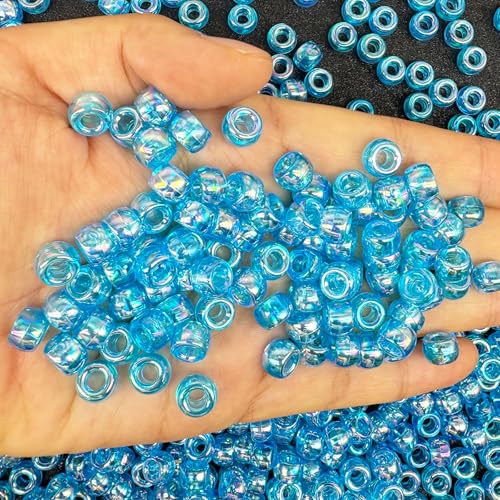 Pony-Perlen für Armbänder, 6 x 9 mm, blaue Acryl-Kandi-Perlen für Freundschaftsschmuck, Haarperlen für Zöpfe, 350 Stück (Blau-AB) von Yiizzxin